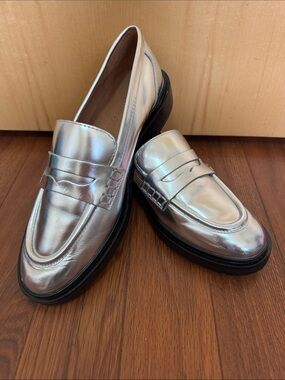 Madewell Silver Metallic Penny Loafers